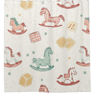 Vintage Distressed Rocking Horse Pattern Shower Curtain