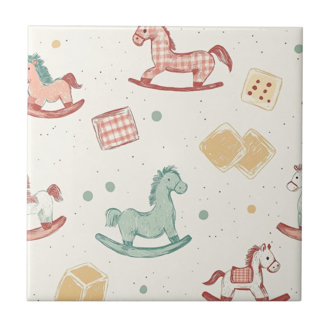 Vintage Distressed Rocking Horse Pattern Tile (Front)