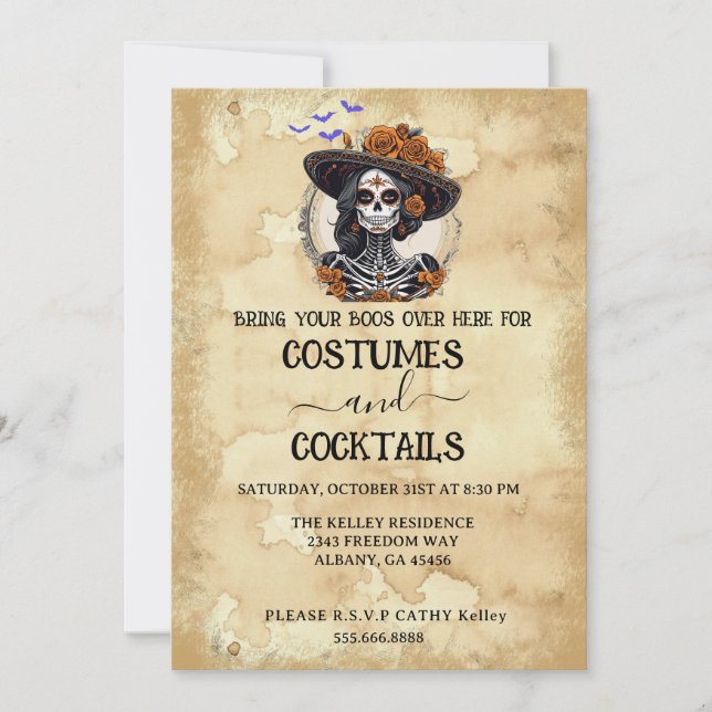 Vintage Distressed Skeleton Halloween Party Invitation (Front)