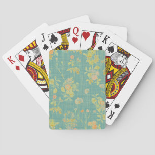 Vintage Distressed Spring Floral Teal Pattern Playing Cards