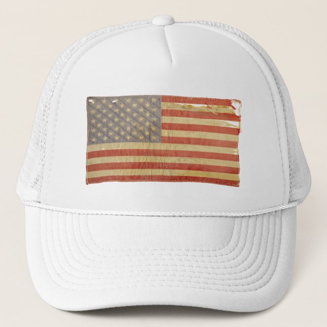 Vintage Distressed Tattered U.S. Flag Trucker Hat (Front)