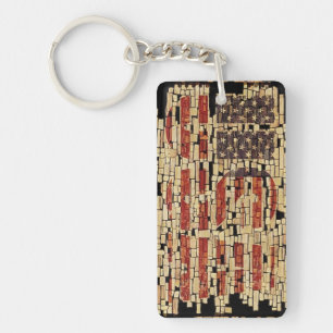 Vintage distressed USA Letters and American Flag Key Ring