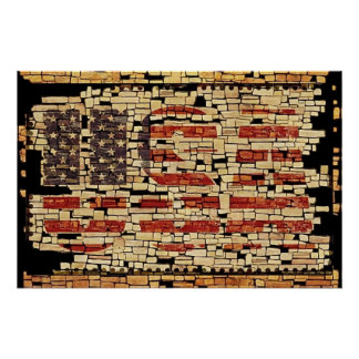 Vintage distressed USA Letters and American Flag Poster