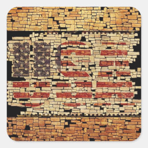 Vintage distressed USA Letters and American Flag Square Sticker