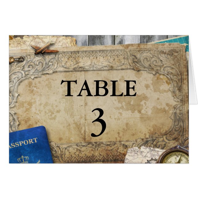 Vintage Distressed World Travel Table Number Cards (Front Horizontal)