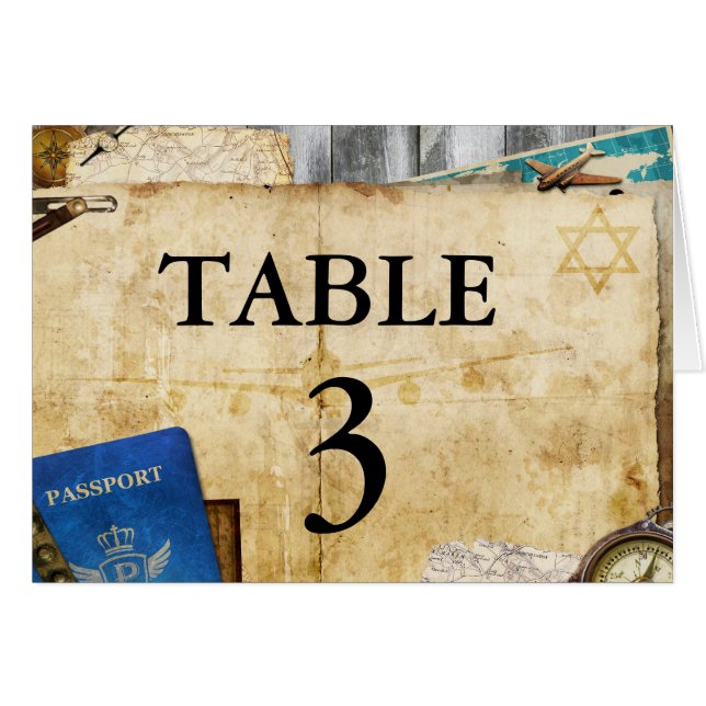 Vintage Distressed World Travel Table Number Cards (Front Horizontal)