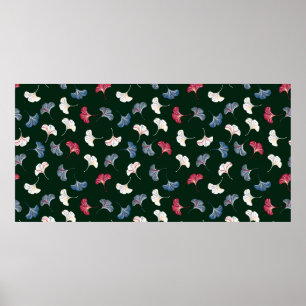 Vintage ditsy seamless pattern with ginkgo leaves poster