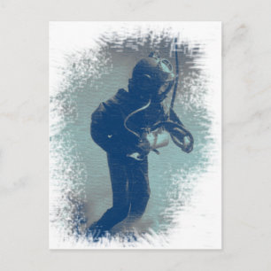 Vintage Diver Art Underwater Old Style Diving Postcard