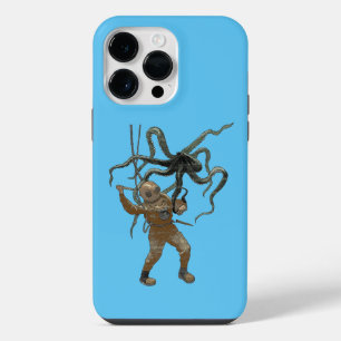 Vintage Diver with a Knife and an Octopus iPhone 14 Pro Max Case
