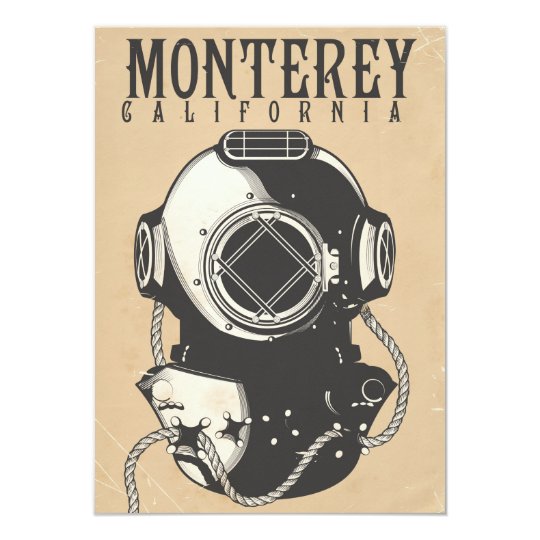 Vintage Diving poster to Monterey California USA Card