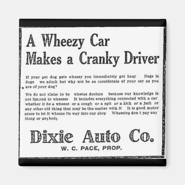 Vintage Dixie Auto Advertisement 1923 Wheezy Car Magnet (Front)