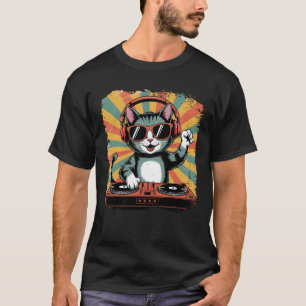 Vintage DJ Cat Disco Sound Tech Headphone Electro T-Shirt