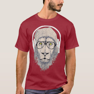 Vintage Dj Lion with Headphones and Glass Funny T-Shirt