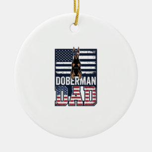 Vintage Doberman Dad Patriotic Dog Shirt Design_1 Ceramic Tree Decoration
