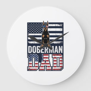 Vintage Doberman Dad Patriotic Dog Shirt Design_1 Large Clock