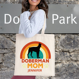Vintage Doberman Dog Mum Sunset Personalised Tote Bag