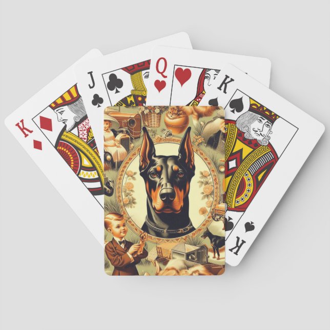 Vintage Doberman Illustration Playing Cards (Back)