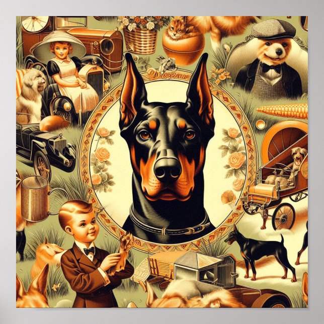 Vintage Doberman Illustration Poster (Front)