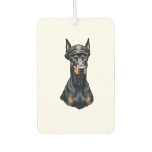 Vintage Doberman Police Dog Portrait Black and Whi Car Air Freshener