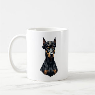 Vintage Doberman Police Dog Portrait Black and Whi Coffee Mug