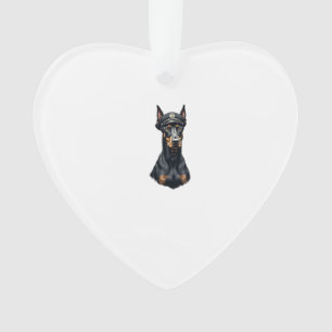 Vintage Doberman Police Dog Portrait Black and Whi Ornament