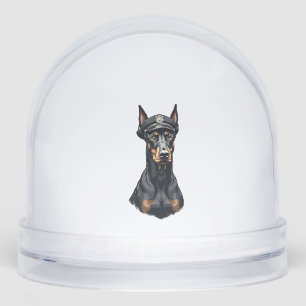 Vintage Doberman Police Dog Portrait Black and Whi Snowglobe