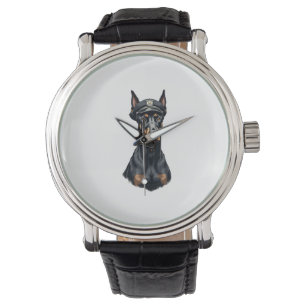 Vintage Doberman Police Dog Portrait Black and Whi Watch