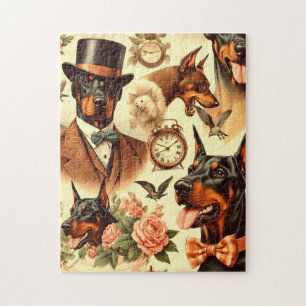 Vintage Doberman Seamless Illustration Jigsaw Puzzle