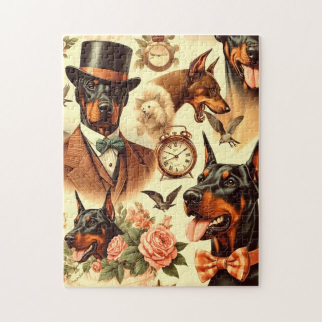 Vintage Doberman Seamless Illustration Jigsaw Puzzle (Vertical)
