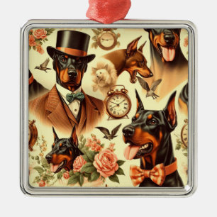 Vintage Doberman Seamless Illustration Metal Tree Decoration