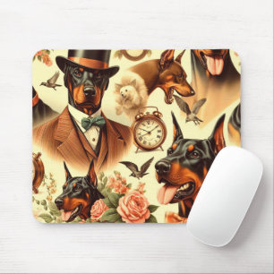 Vintage Doberman Seamless Illustration Mouse Mat