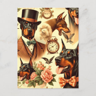 Vintage Doberman Seamless Illustration Postcard