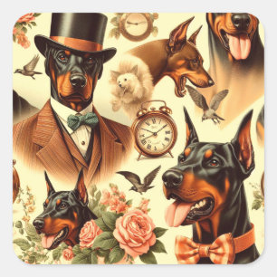Vintage Doberman Seamless Illustration Square Sticker