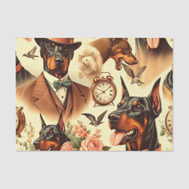 Vintage Doberman Seamless Illustration Tissue Paper (Front)