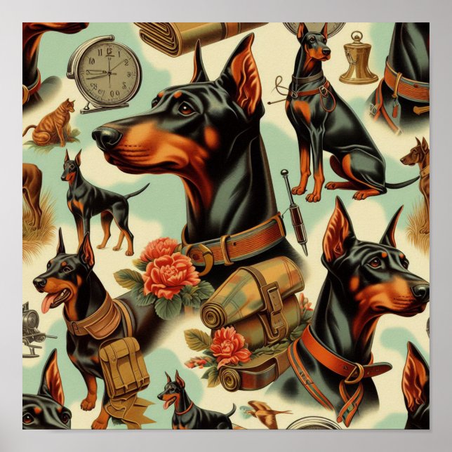 Vintage Doberman Seamless Painting Poster (Front)