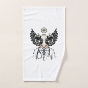 Vintage Doctor Cow Vector Shirt Design_1 Hand Towel