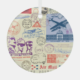 Vintage Document Stamp Decor Set Glass Tree Decoration