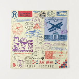 Vintage Document Stamp Decor Set Tapestry