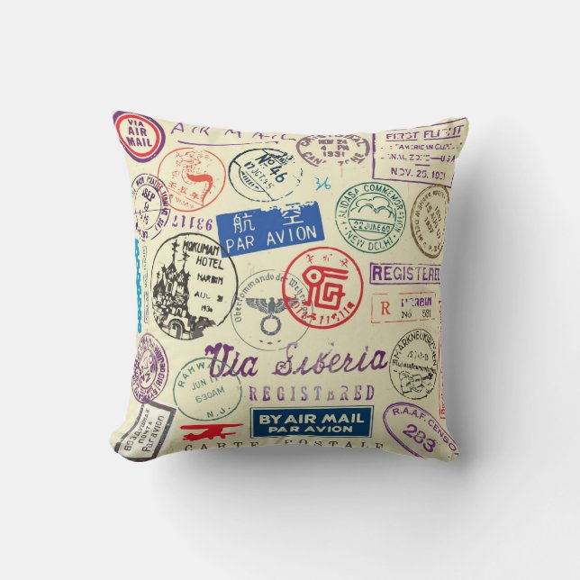 Vintage Document: Stamp Set Collection. Cushion (Front)