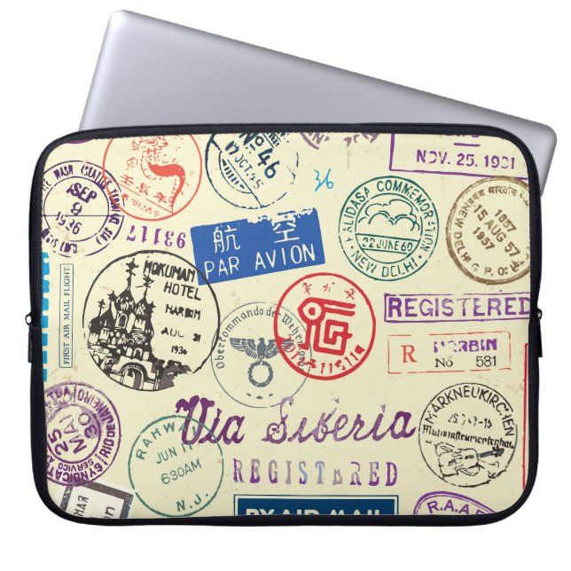 Vintage Document: Stamp Set Collection. Laptop Sleeve (Front)