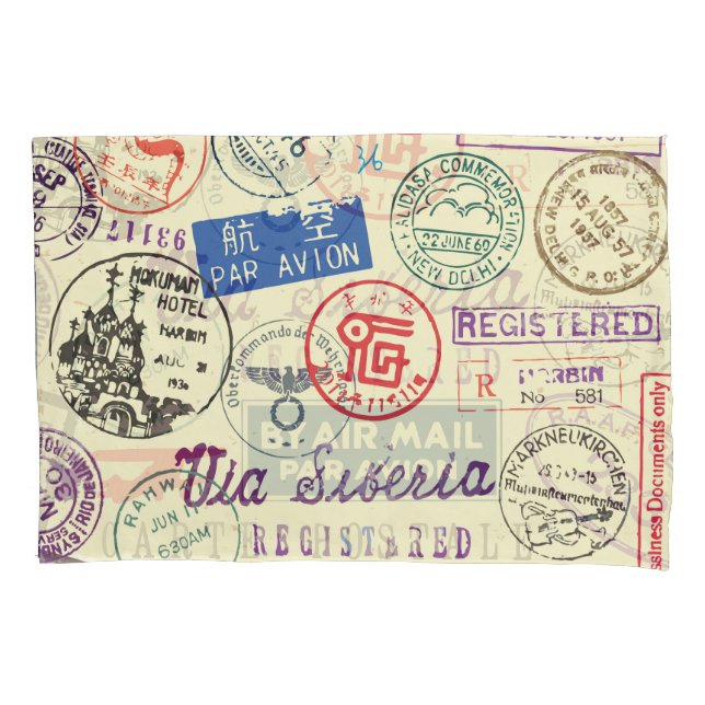 Vintage Document: Stamp Set Collection. Pillowcase (Front)