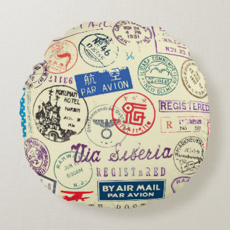 Vintage Document: Stamp Set Collection. Round Cushion