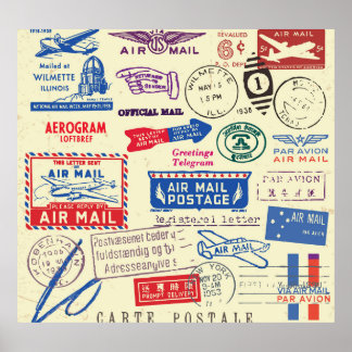 Vintage Document Stamp Set Design. Poster