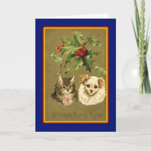 Vintage Dog and Cat Christmas Wishes Holiday Card