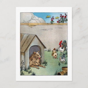 Vintage Dog and Chickens Postcard