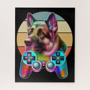vintage dog and gamer console jigsaw puzzle