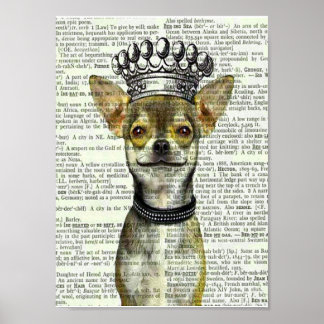 VINTAGE DOG ART PRINT, POSTER, CHIHUAHUA W CROWN POSTER