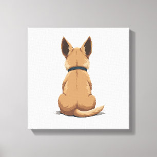Vintage Dog Back View Illustration with Big Ears P Canvas Print