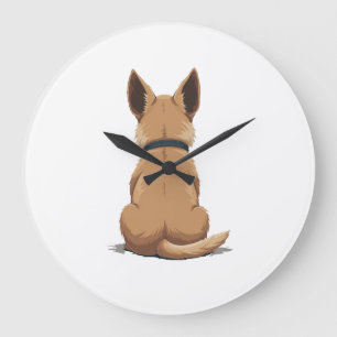 Vintage Dog Back View Illustration with Big Ears P Large Clock
