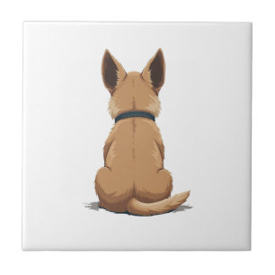 Vintage Dog Back View Illustration with Big Ears P Tile